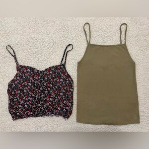 Floral and Olive Green Women's Tops Two Pice Set
